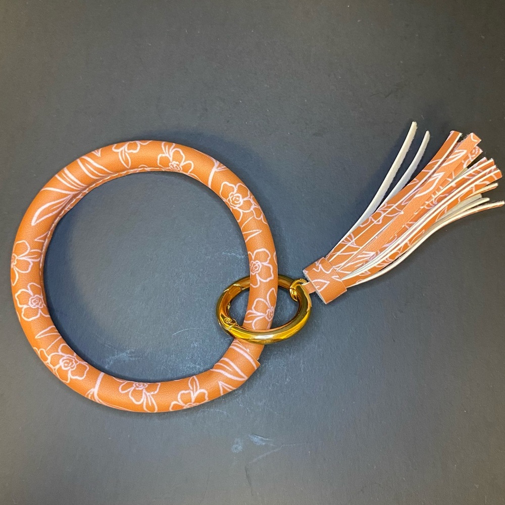 Orange Floral Ring Keychain with Tassel